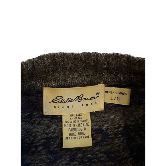 Vtg Eddie Bauer Sweater Mens Large Gray Fair Isle Wool Knit Nordic Crewneck Y2K - Picture 4 of 9